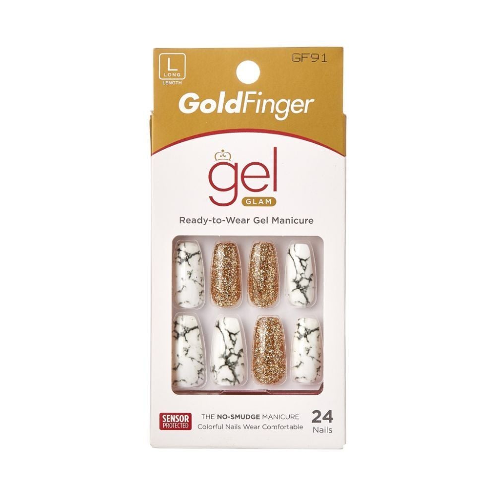 Uñas Postizas Goldfinger Gel Glam Mármol X24