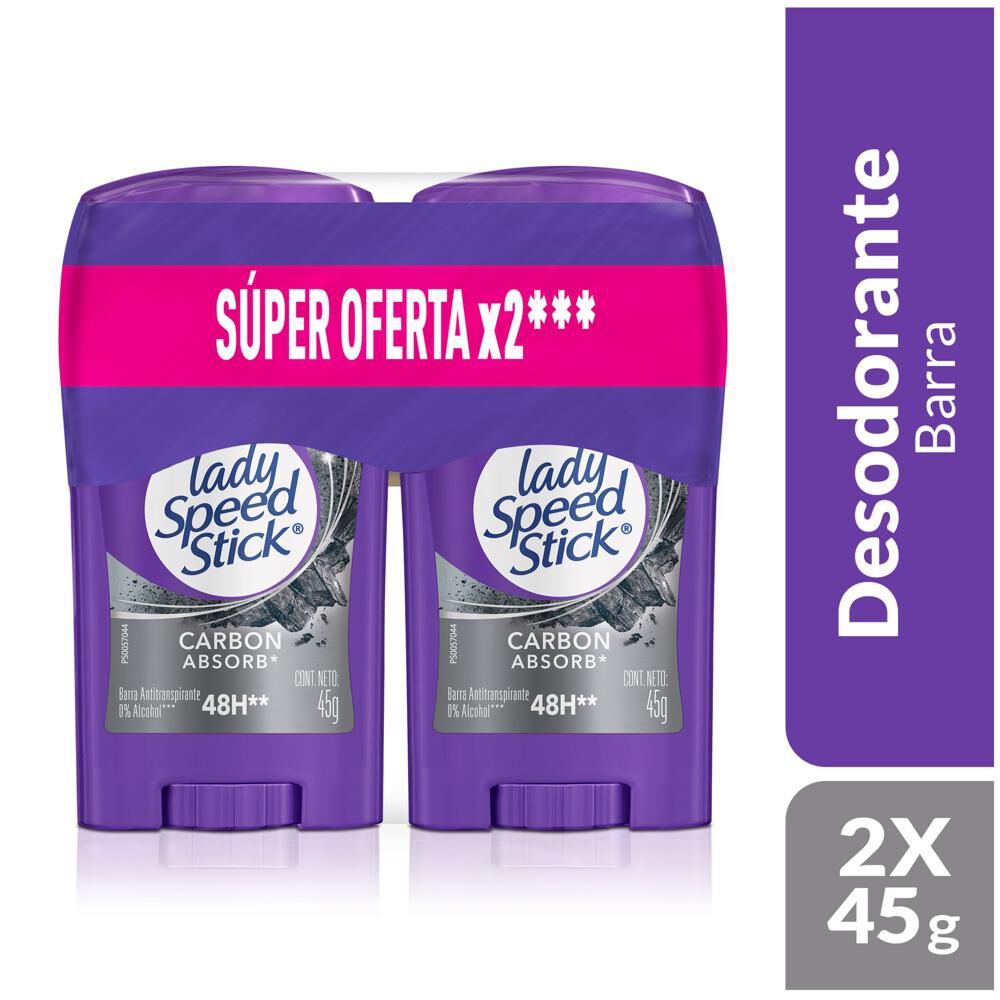 Desodorante en Barra Lady Speed Stick Carbon Absorb Stick 2x45g