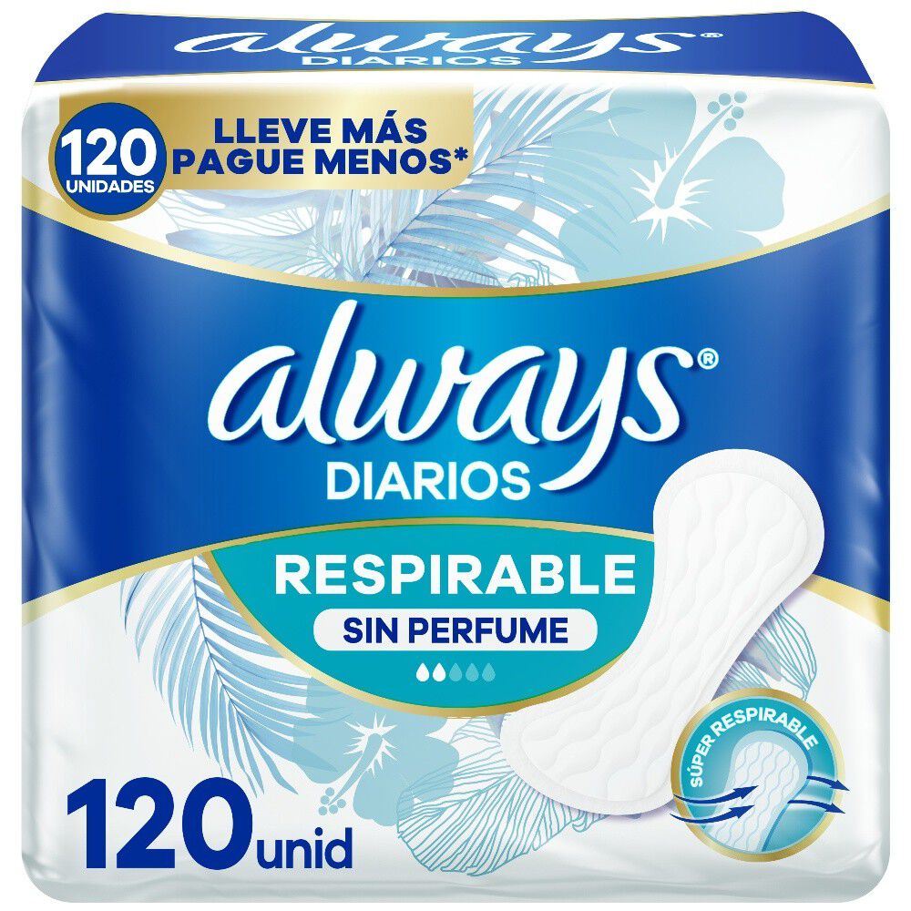Protectores Diarios Respirable Sin Perfume 120Un