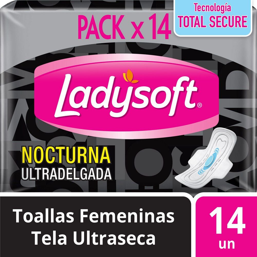 Toalla Higiénica Nocturna Ultradelgada Tela Malla 14 Unidades
