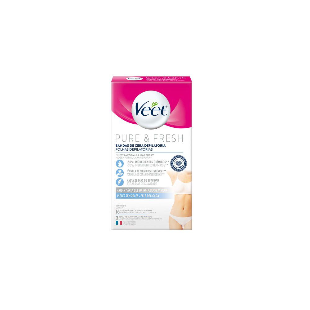 Bandas Depilatorias Axila & Bikini Piel Sensible Pure & Fresh 16un
