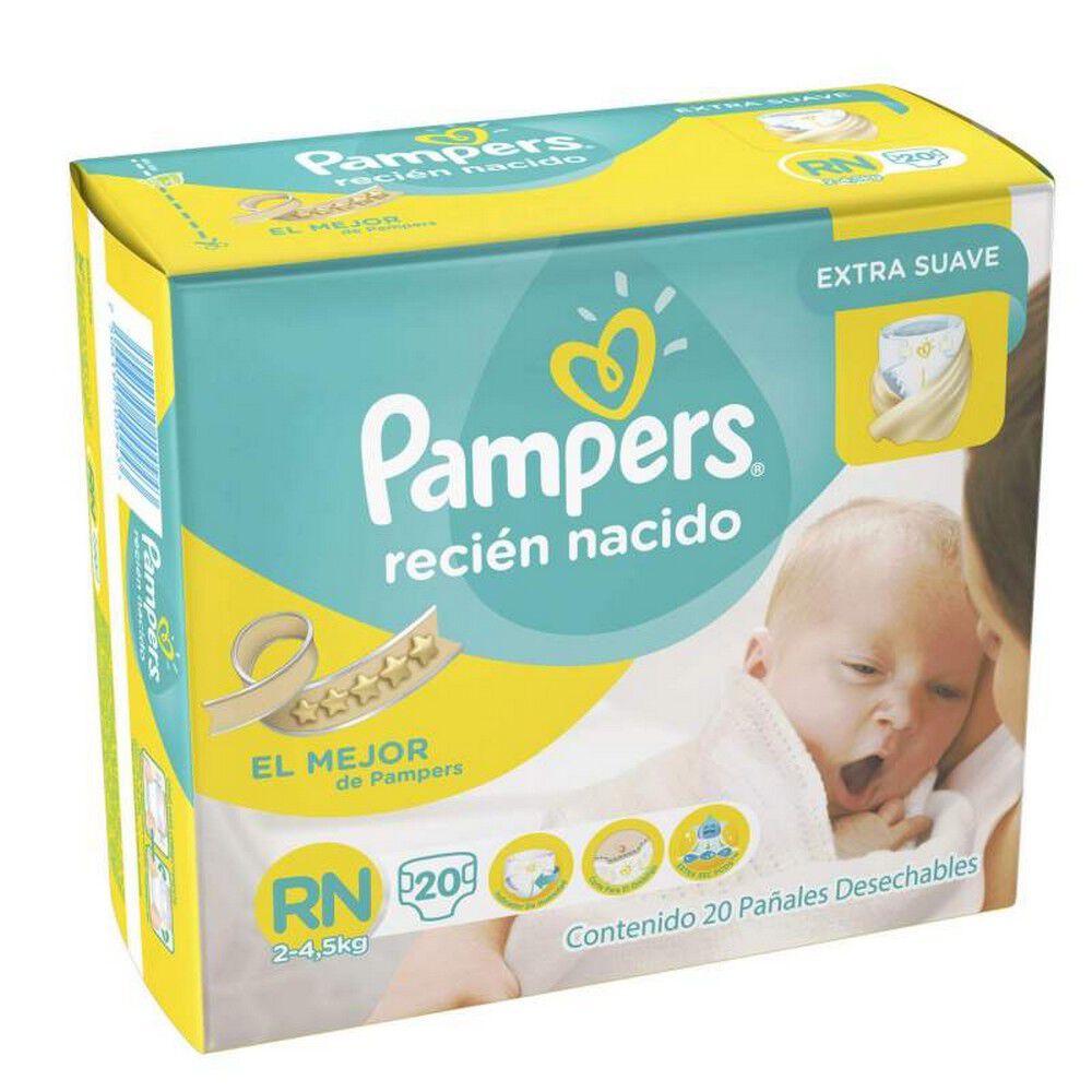 Pack Pampers Recien Nacido Pañales Talla RN - Bolsa 20 UN