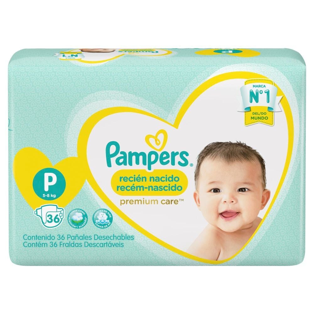 Premium Care Recién Nacido Pañales Desechables P 36 Unidades