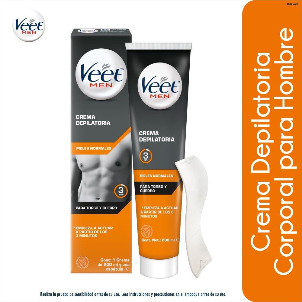 Men Crema Depilatoria Torso y Cuerpo 3 Minutos Pieles Normales 200 mL + Espátula