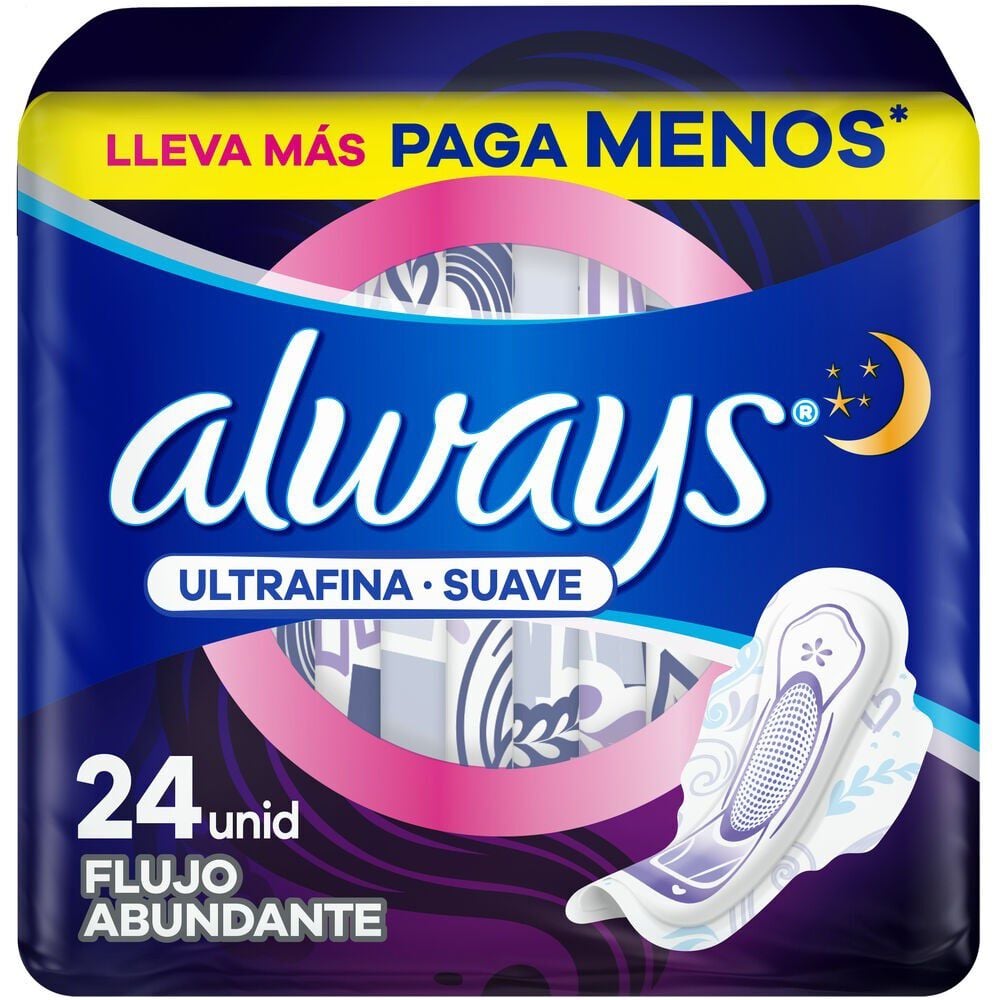 Toalla Higenica Nocturna Ultradelgada Tela Suave 24 Unidades