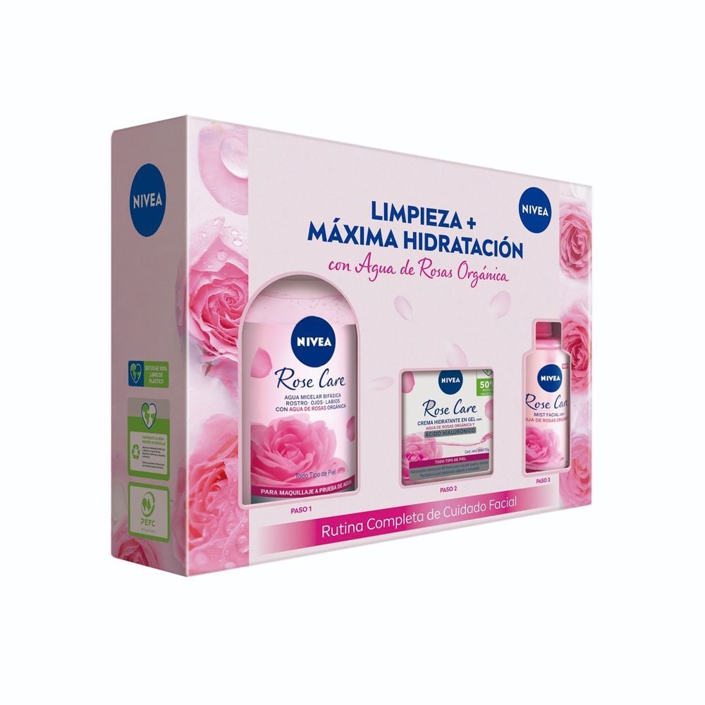 Pack Rutina Rose Care Agua Micelar Bifásica 400 mL + Crema Hidratante En Gel 50 mL + Mist Refrescante 150 mL