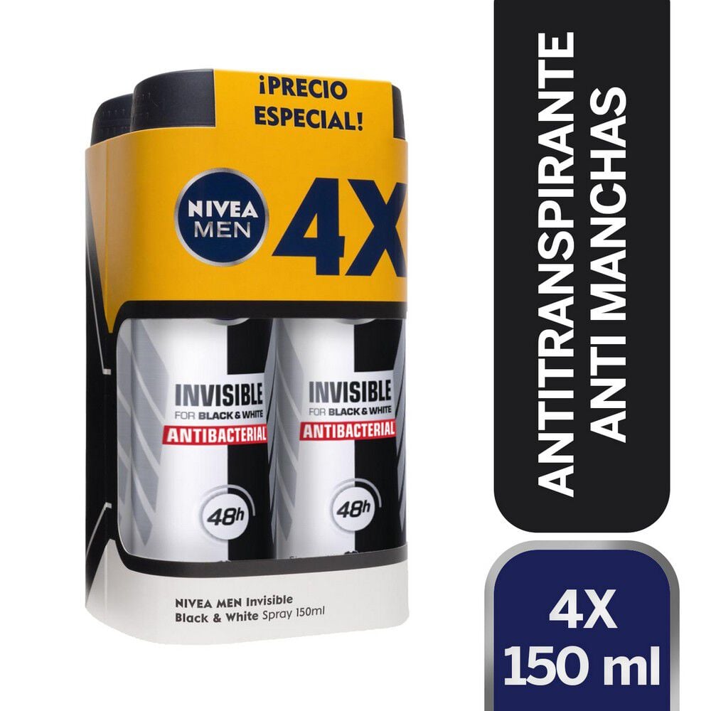 Pack 4 Antitranspirantes Invisible Black&White 48Hrs 150 mL