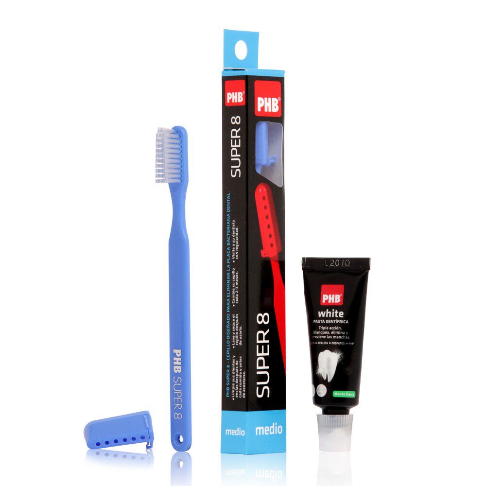 Pack Super 8 Cepillo Medio + Pasta White 15ml