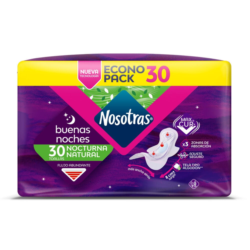 Toalla Higiénica Nocturna Tela Extra Suave 30 Unidades