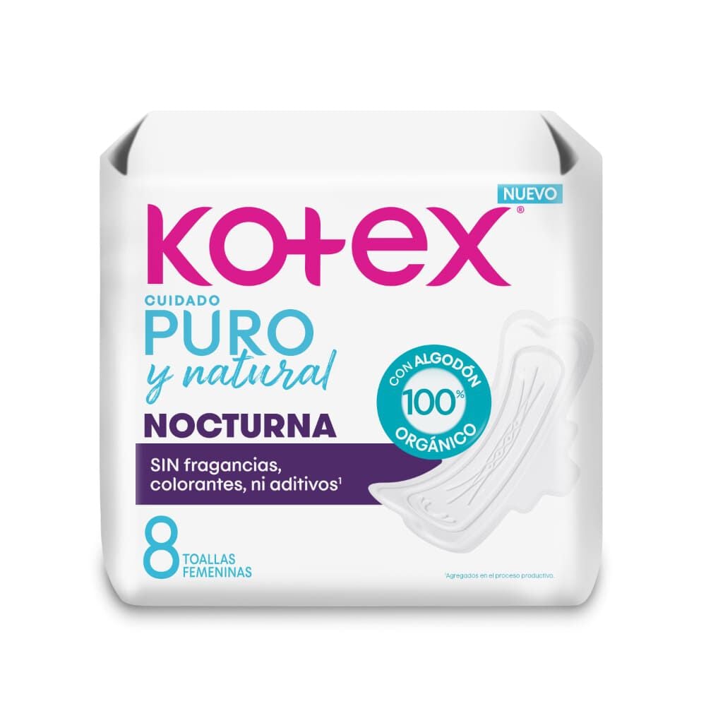 Toallas Hig Kotex Puro y Natural Nocturna 8U