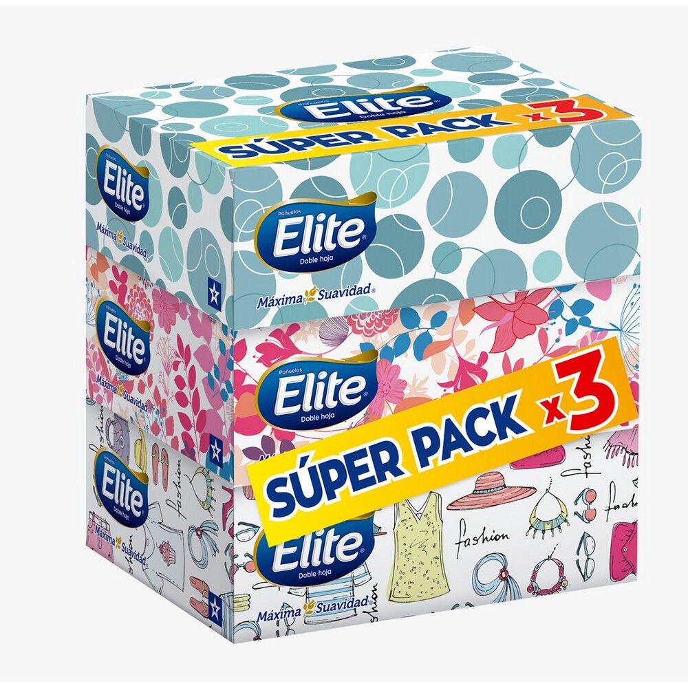 Pañuelos desechables de papel en caja dispensadora Elite hoja doble de 75  unidades
