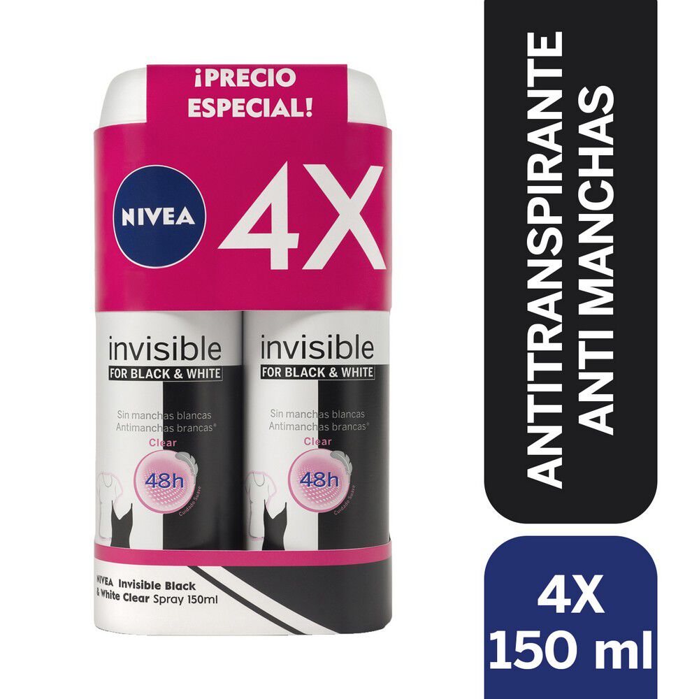 Pack 4 Antitranspirantes Black&White Clear 48Hrs 150 mL