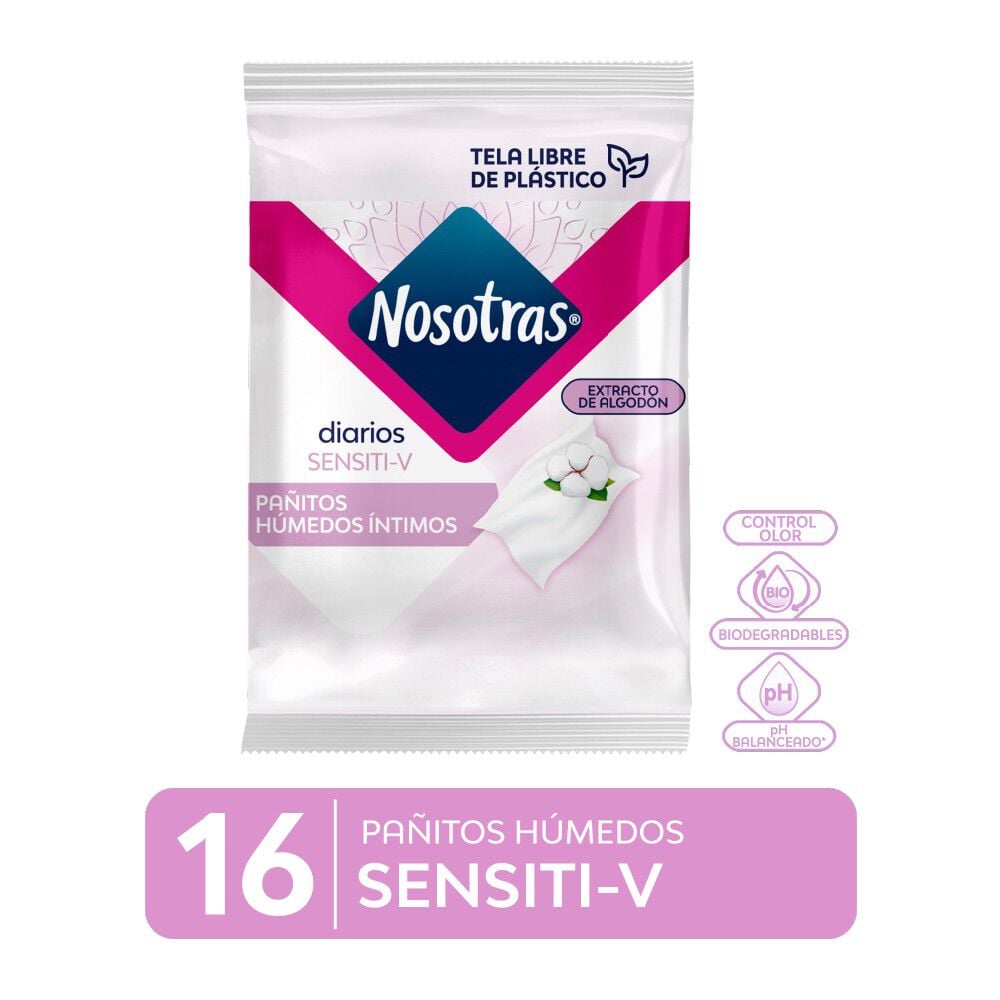 Pañitos Húmedos Íntimos SENSITI-V 16 Unidades