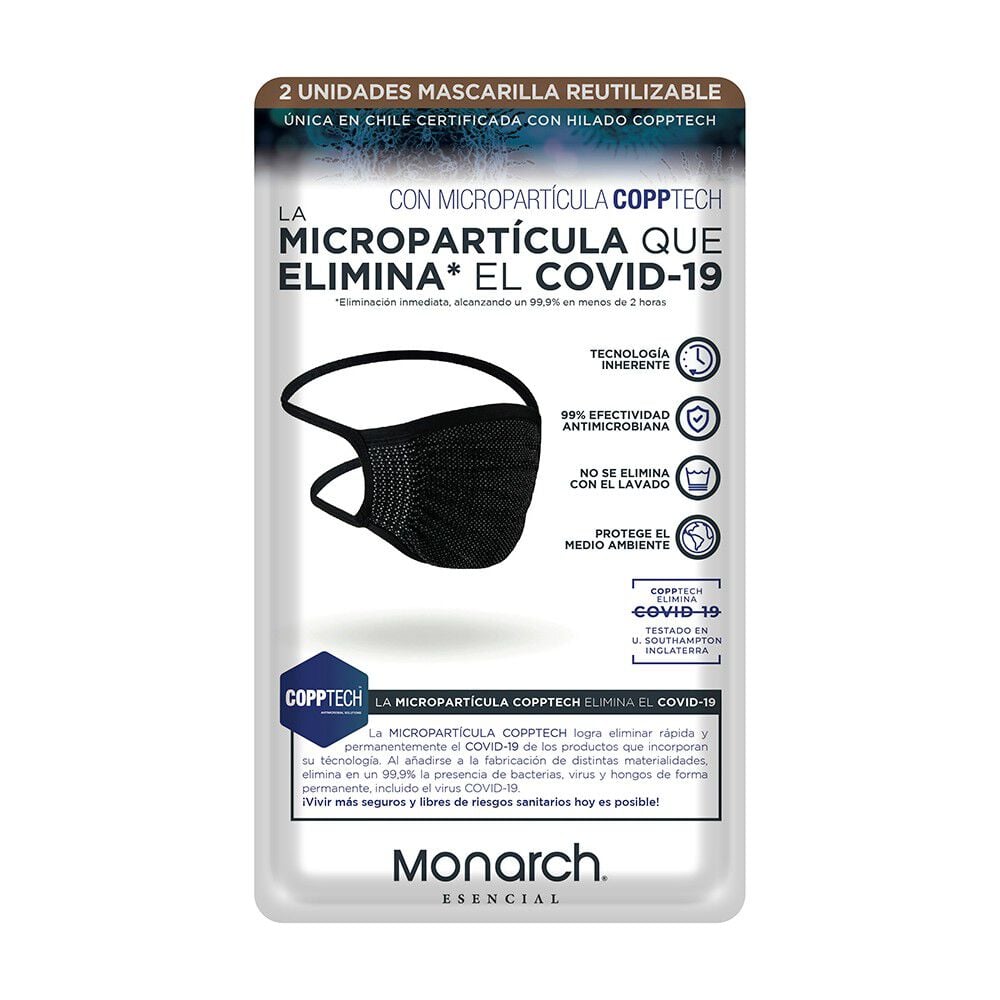 Mascarilla Reutilizable Anti bacterial Negra 15 Cm x 20 Cm X2