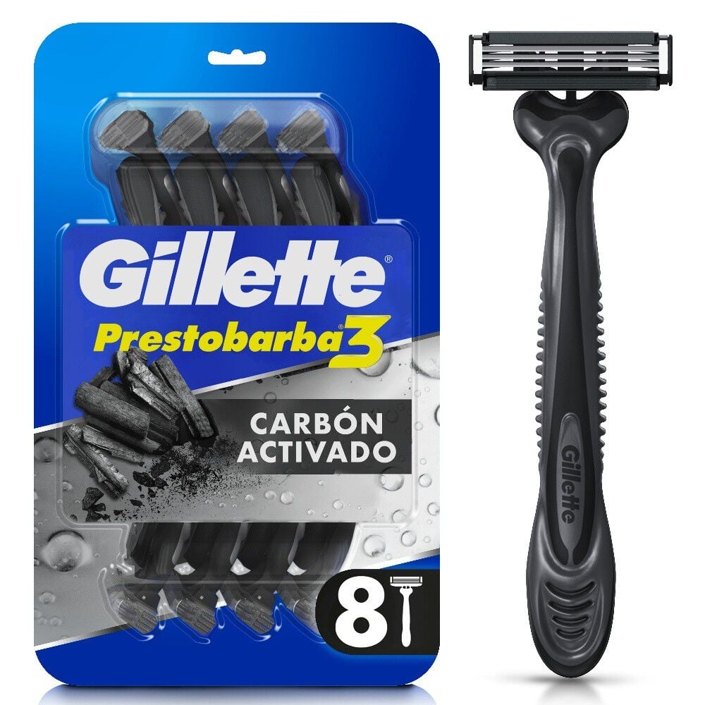Máquina de Afeitar Prestobarba 3 Carbono con Carbón Activado 8 Und