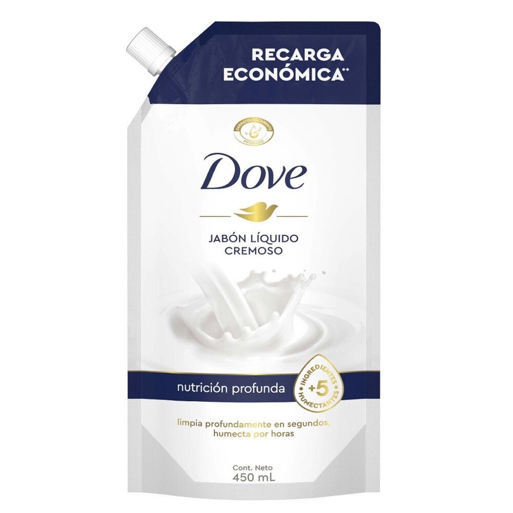 Dove Jabón Líquido cremoso nutrición profunda. Recarga económica 450ml