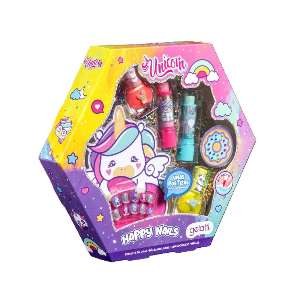2 Esmaltes+Lip Balm+Uñas+Gemas Unicornio