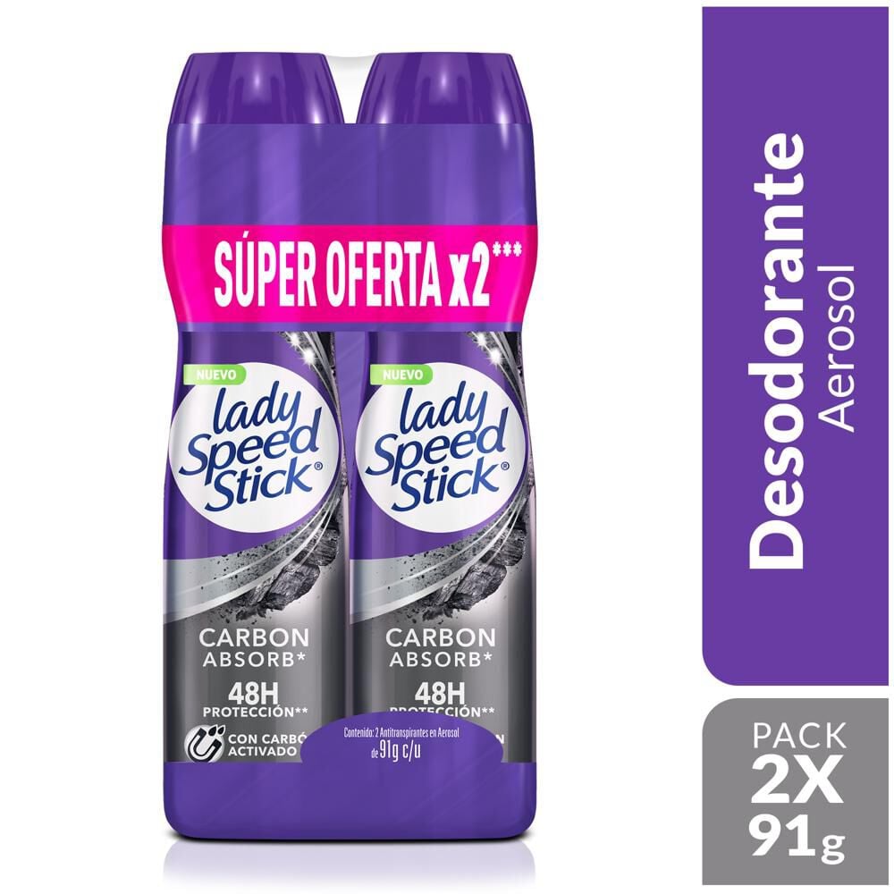 Desodorante en Spray Lady Speed Stick Carbon Absorb 2x91g