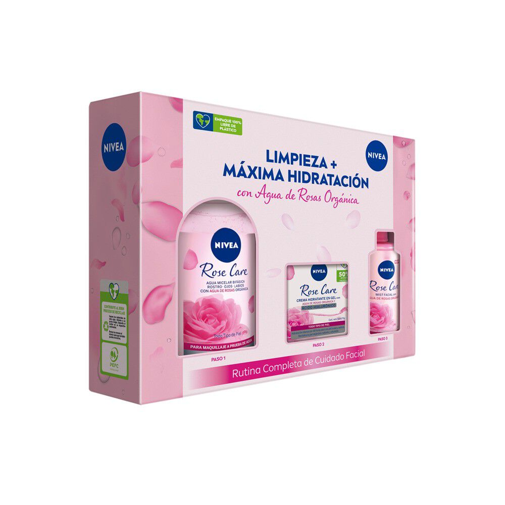 Pack-Rutina--Rose-Care-Agua-Micelar-Bifásica-400ml-+-Crema-Hidratante-en-Gel-50ml-+-Mist-Refrescante-150ml-imagen-1