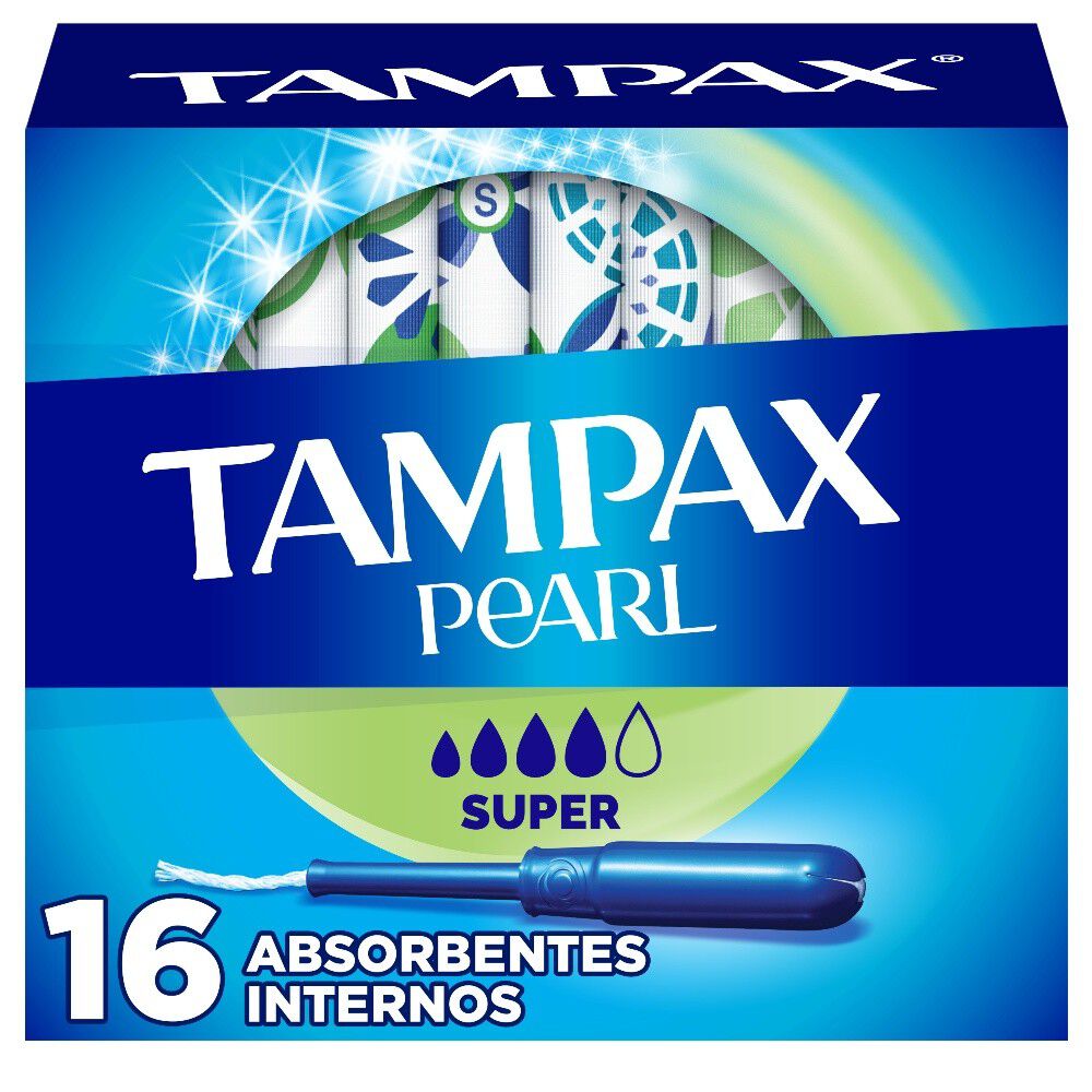 Tampón Pearl Super con Aplicador Flujo Moderado a Intenso 16 Unidades