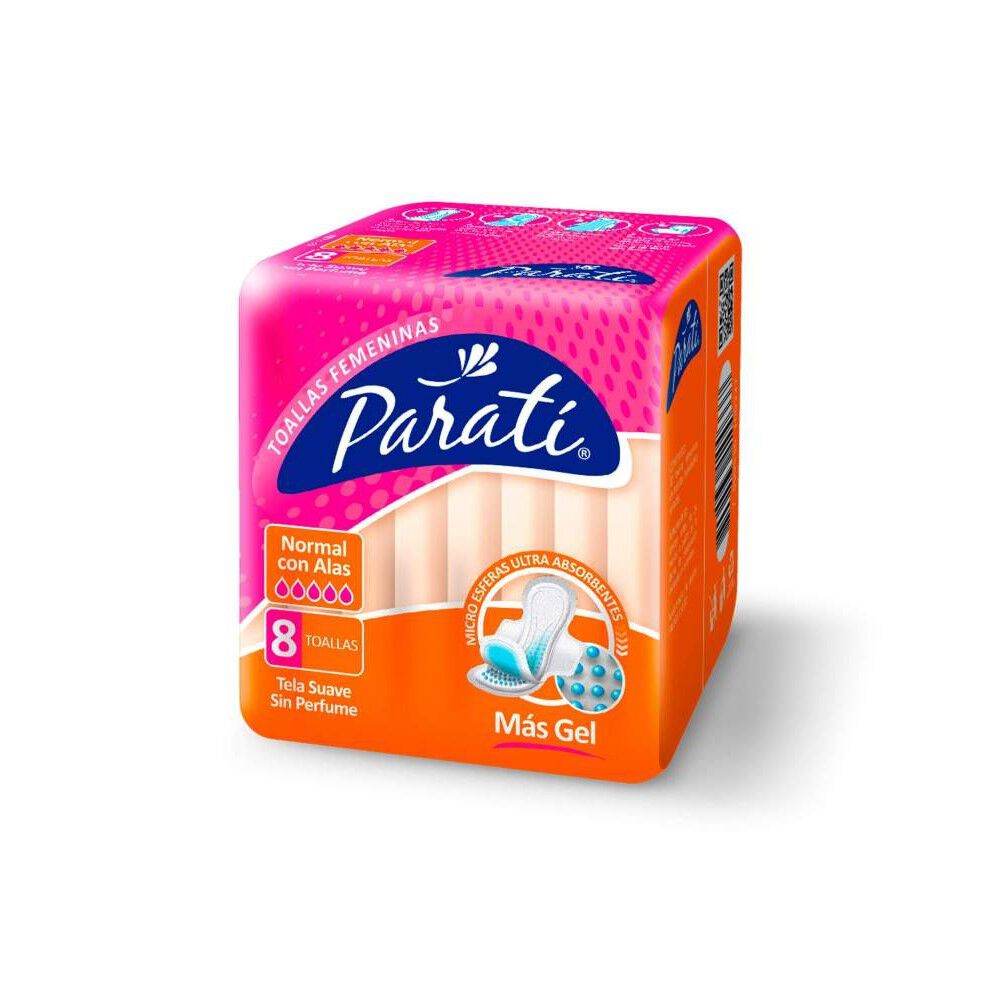 Toalla Higiénica Normal con Alas Tela Suave Mas Gel Sin Perfume X8