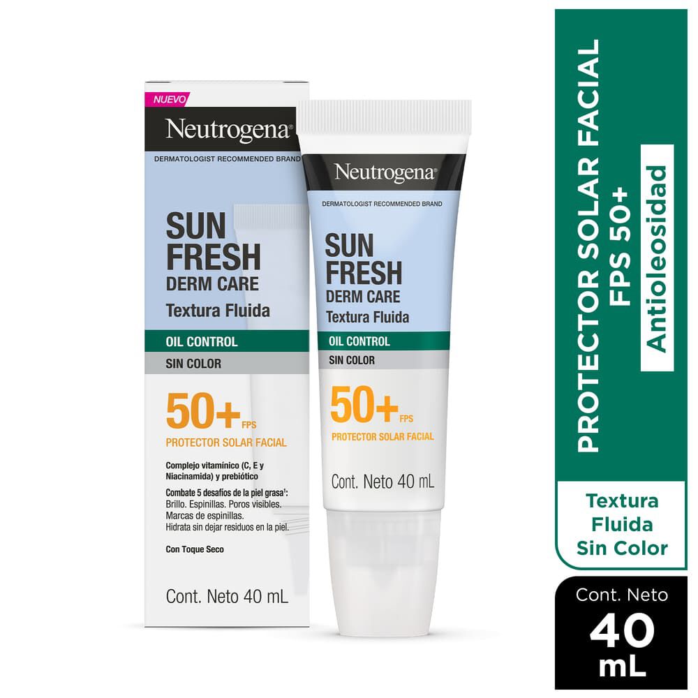 Protector Solar Facial Neutrogena Sun Fresh Oil Control Fluido Sin Color FPS 50+ 40 mL