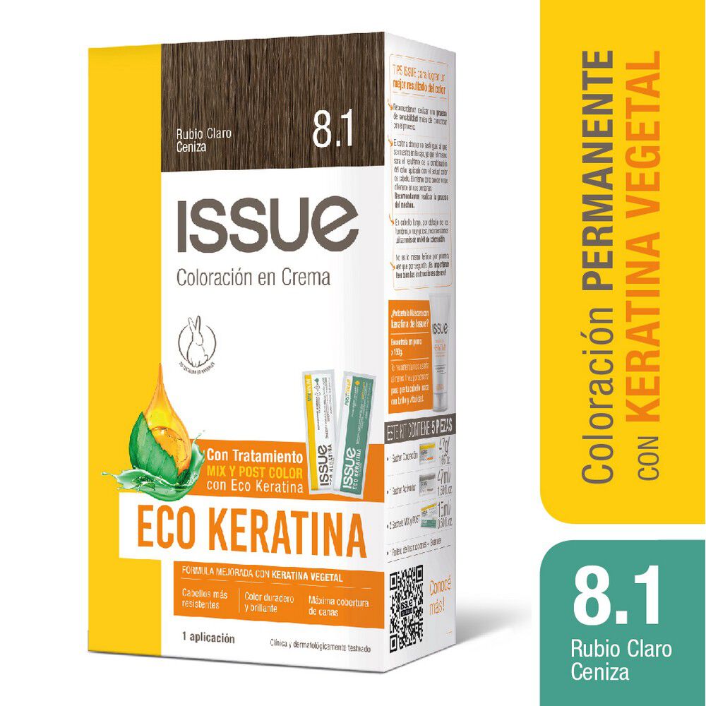 Eco Keratina Kit De Coloración En Crema Tono 8.1 Rubio Claro Ceniza