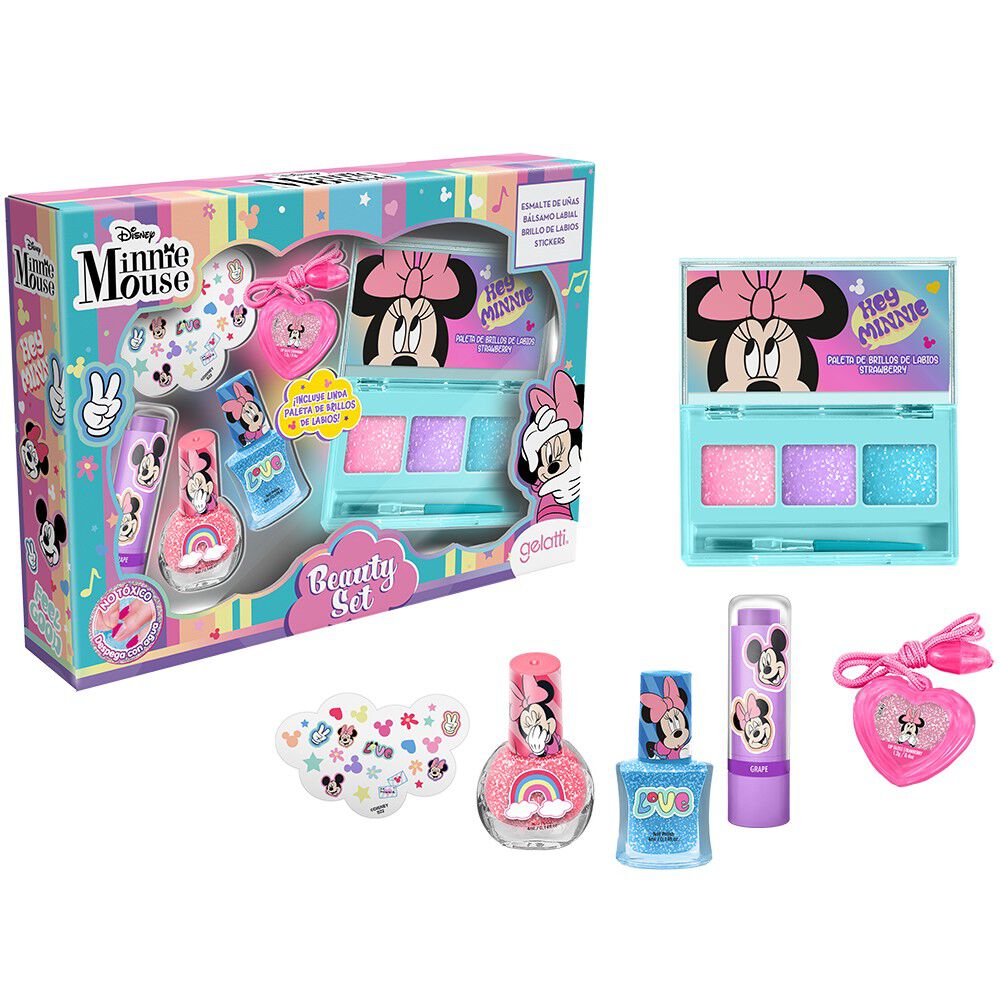 Set-de-Maquillaje-Minnie,-2-Esmaltes-+-1-Balsamo-Labial-+-Paleta-Brillos-De-Labios--+-Collar-imagen-2