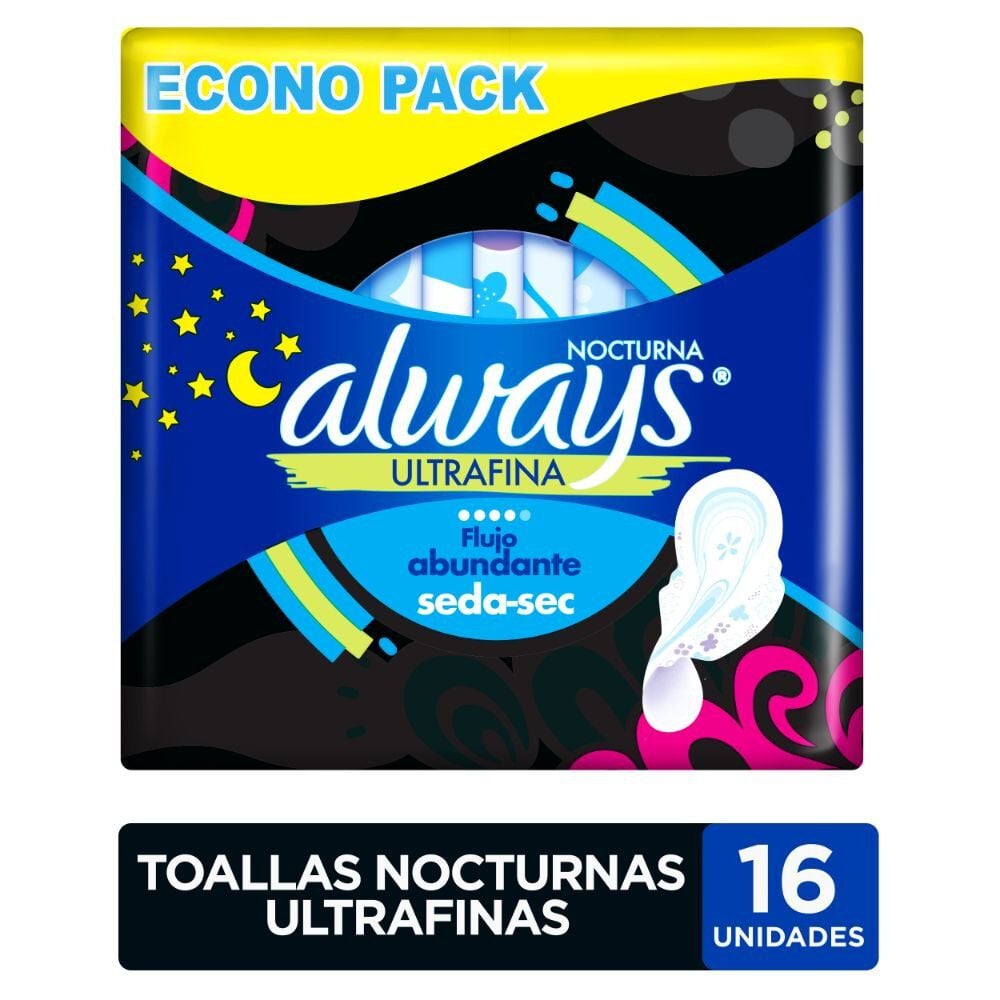 Toalla Higiénica Nocturna Ultradelgada Tela Malla 16 Unidades