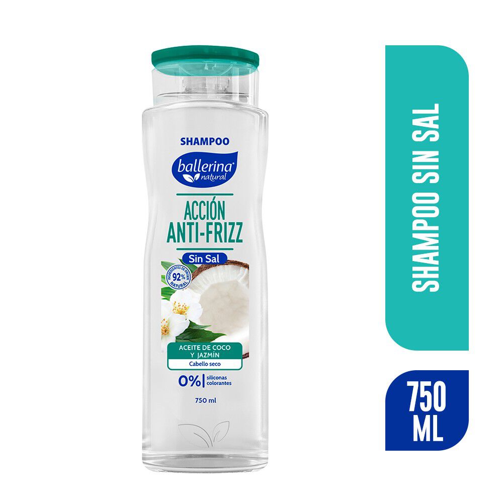 shampoo aceite coco y jazmin cabello seco anti frizz 750 ml