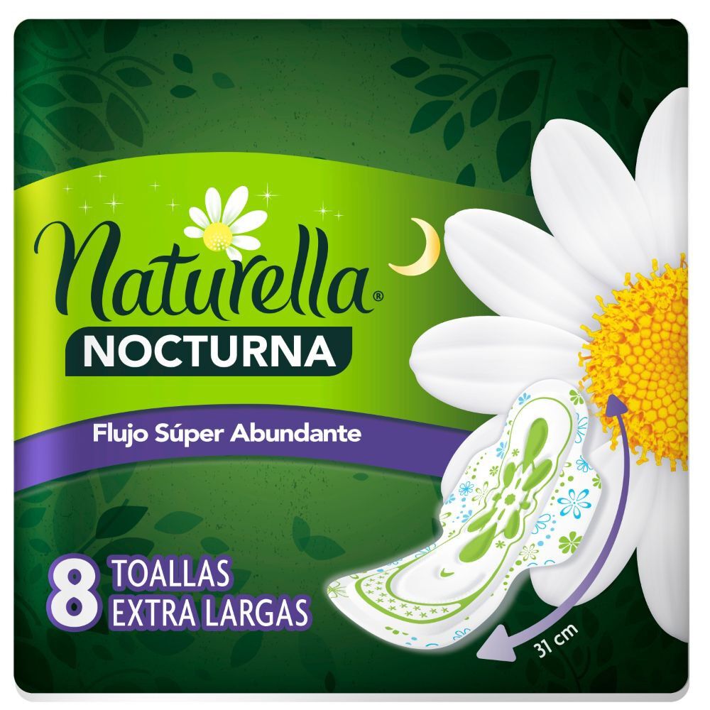 Toalla Higiénica Nocturna Normal Larga Tela Suave 8 unidades