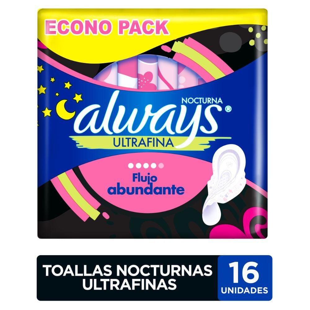 Toalla Higiénica Nocturna Ultradelgada Tela Suave  16 Unidades