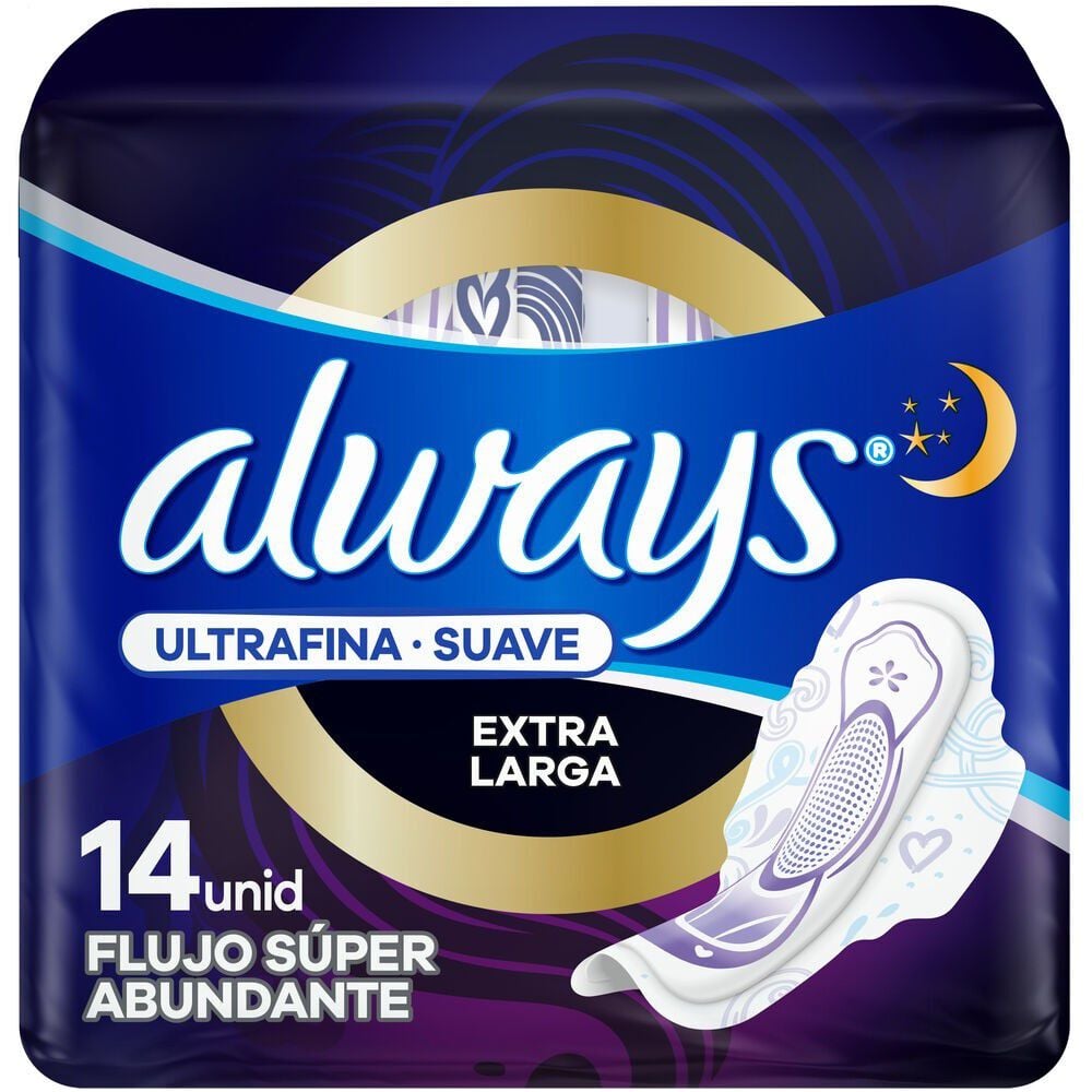 Toalla Higenica Nocturna Ultradelgada Tela Suave Extra Larga Flujo Super Abundante 14 Unidades