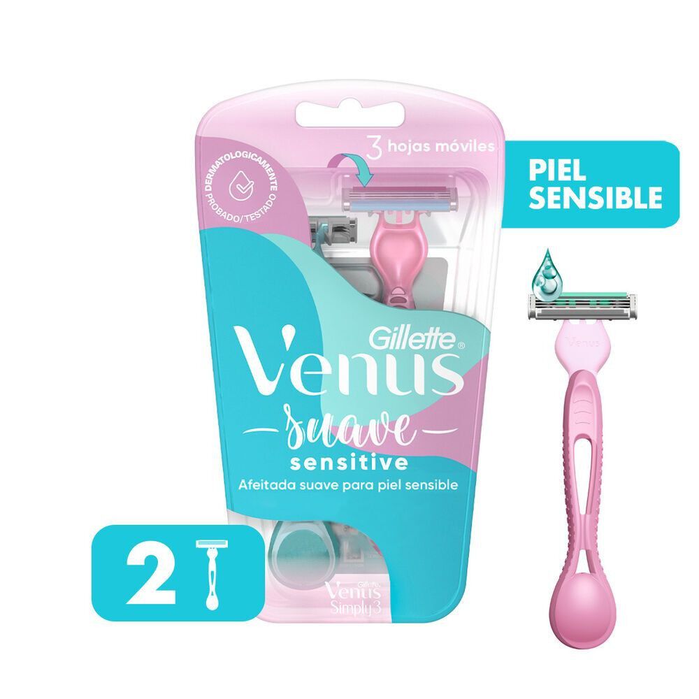 Venus Simply 3 Sensitive Maquina de Afeitar Desechable 3 Hojas Mujer x2