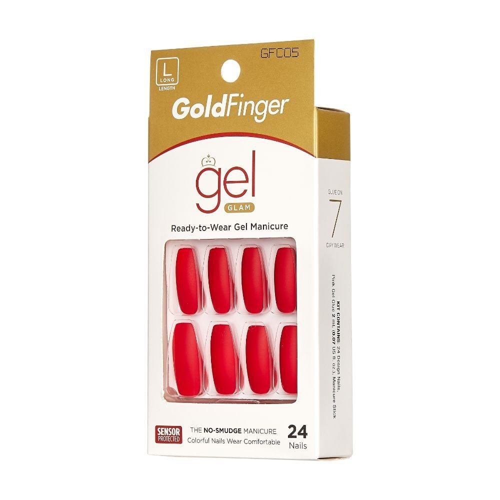 Uñas Postizas Goldfinger Gel Glam Red X24