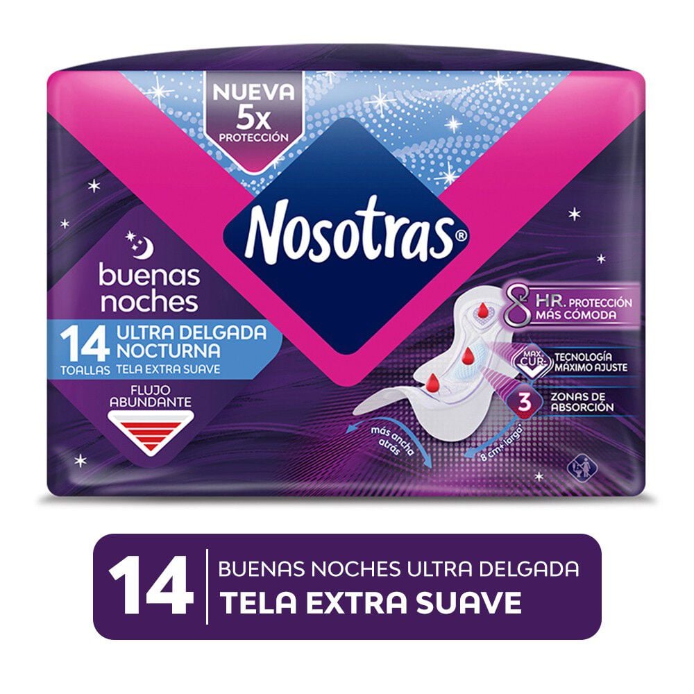 Toalla Higiénica Buenas Noches Ultradelgada Tela Extra Suave 14 Unidades