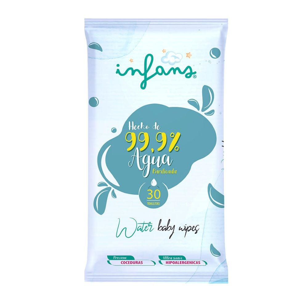 Infans Water Baby Wipes-Toallitas Humedas P/Bebe De Agua-Hipoalergenica 30 Und.