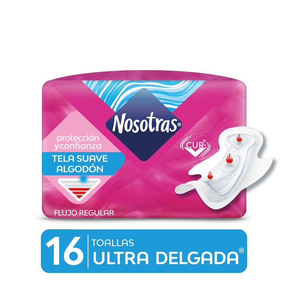 Toalla Higiénica Día Ultradelgada Algodón Tela Suave 16 Unidades