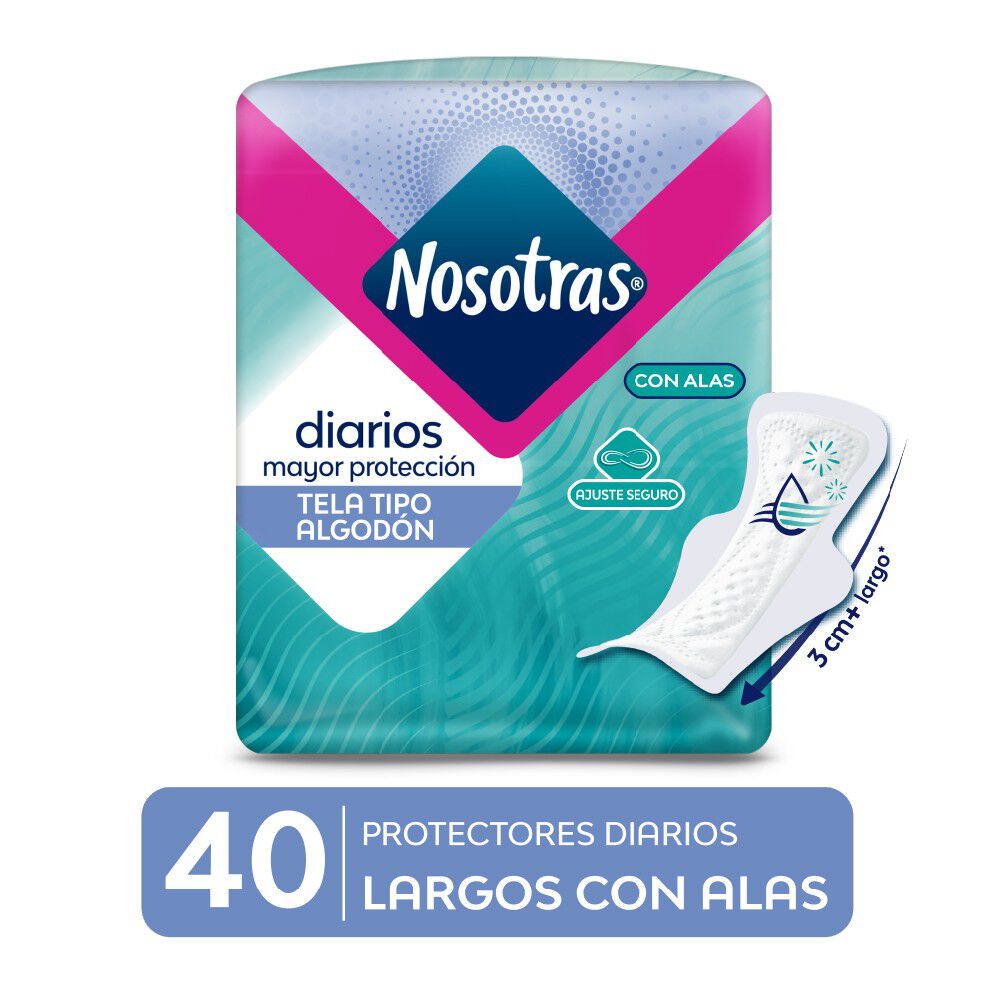 Protector Diario Largo Diarios Ajuste Seguro Con Alas 40 Unidades