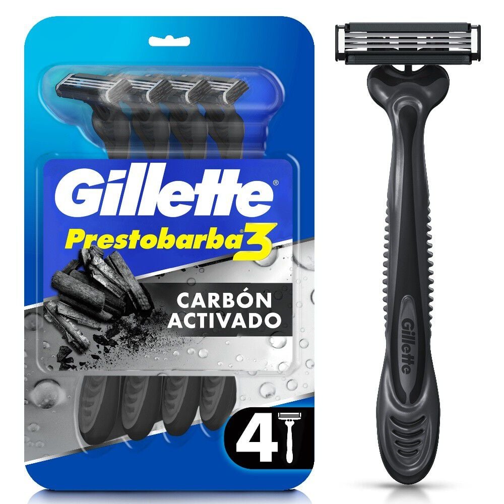 Máquina de Afeitar Prestobarba 3 Carbono con Carbón Activado 4 Und