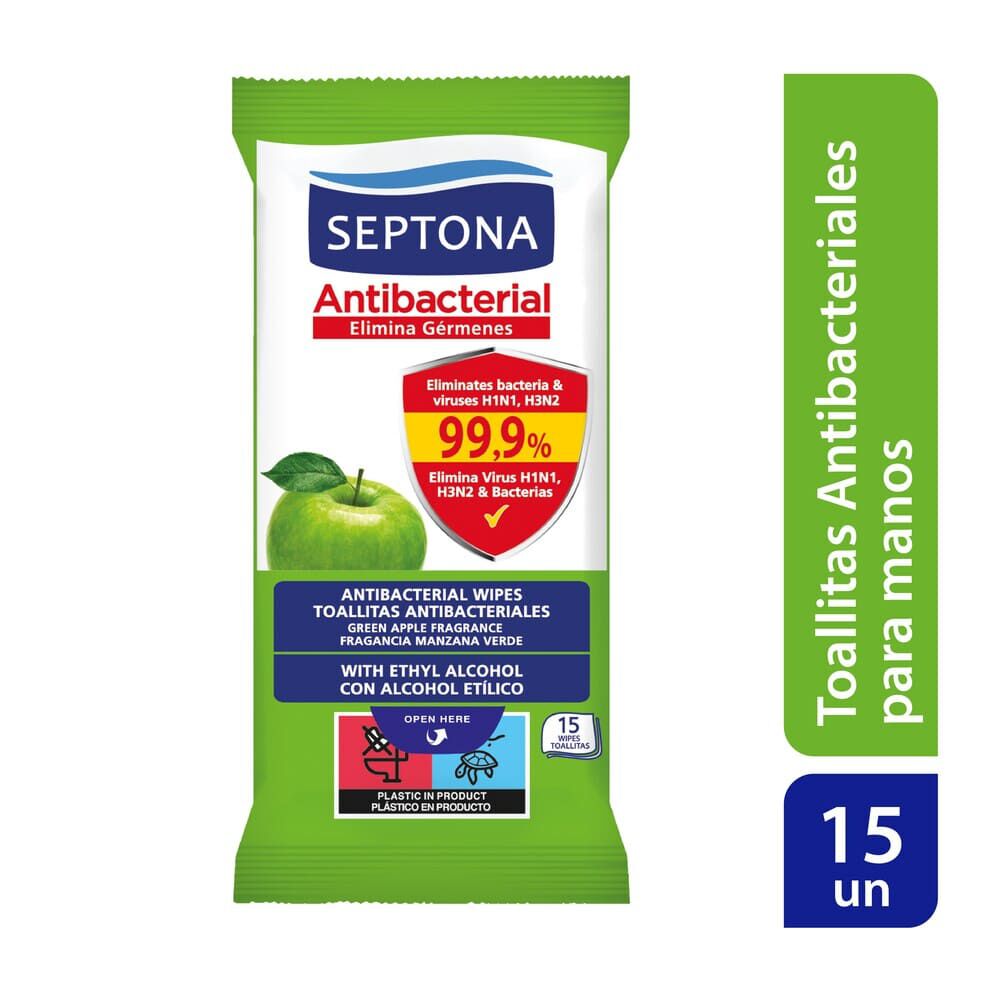 Toallitas Antibacteriales Aroma a Manzana 15 unidades