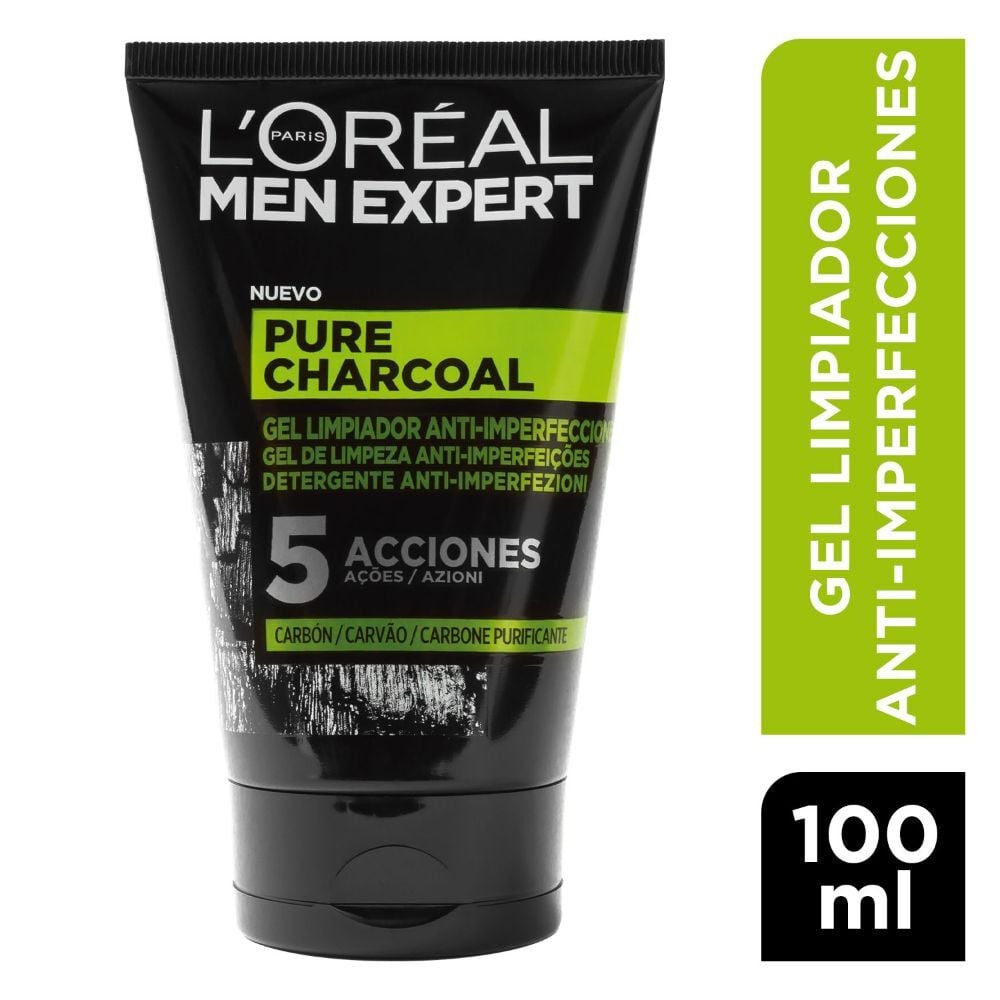 Men Expert Gel Limp.Anti-Imperfecciones Pure Charcoal 5 Acciones 100 mL