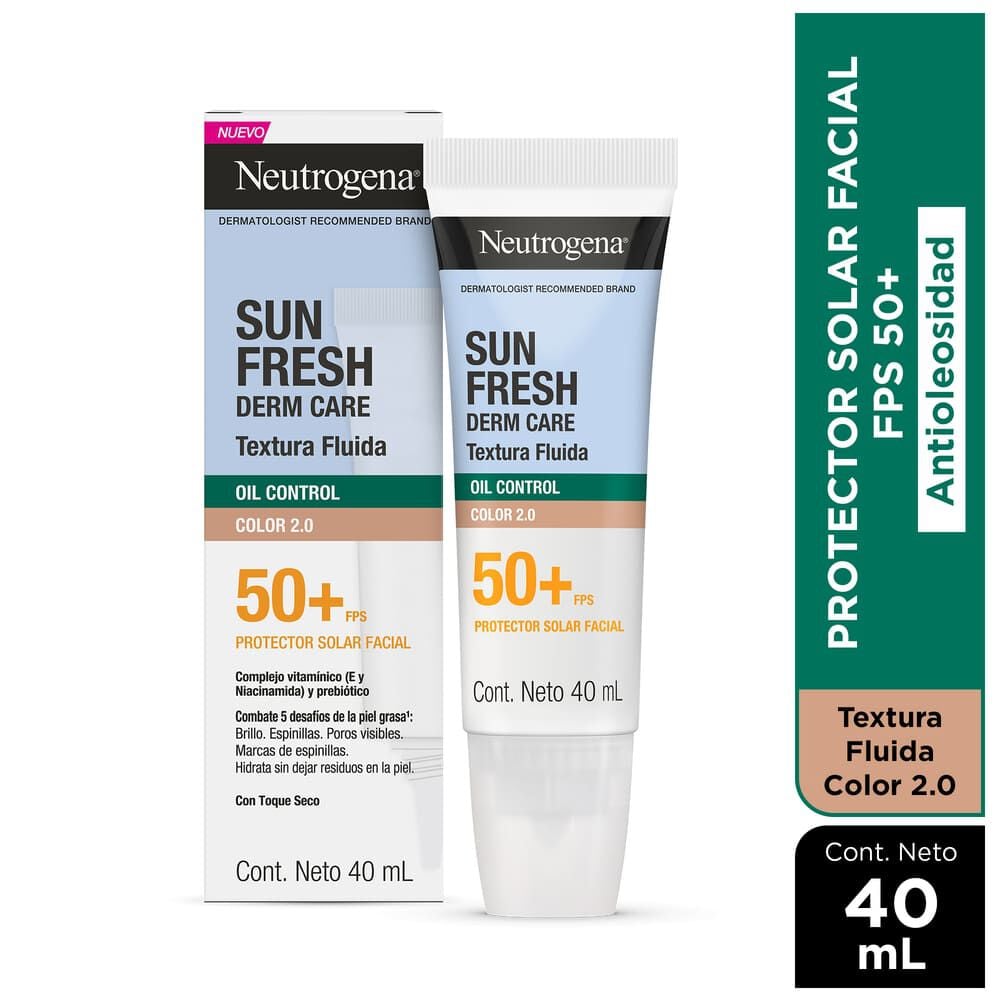 Protector Solar Facial Neutrogena Sun Fresh Oil Control Fluido Color 2.0 FPS 50+ 40 mL