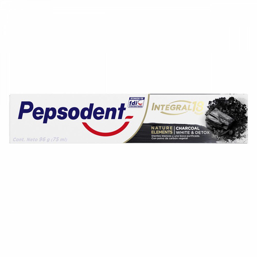 Pasta Dental Integral 18 hrs Elementos Naturales Charcoal White & Detox 75 mL