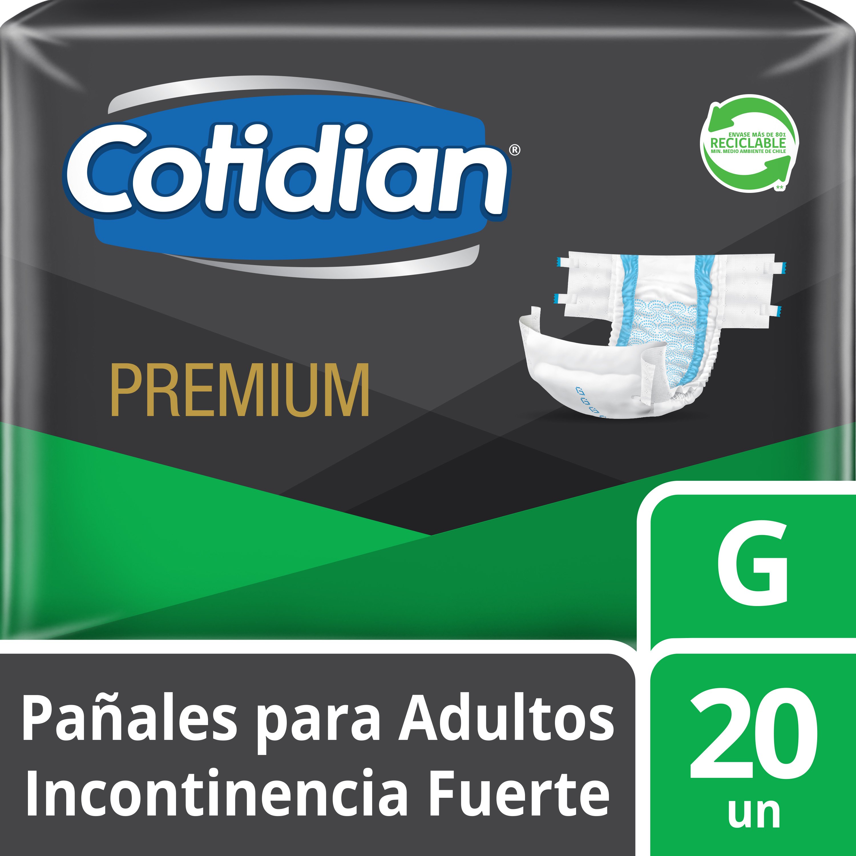 Pañal Adulto Premium Unisex Incontinencia Fuerte Talla G 20 Unidades